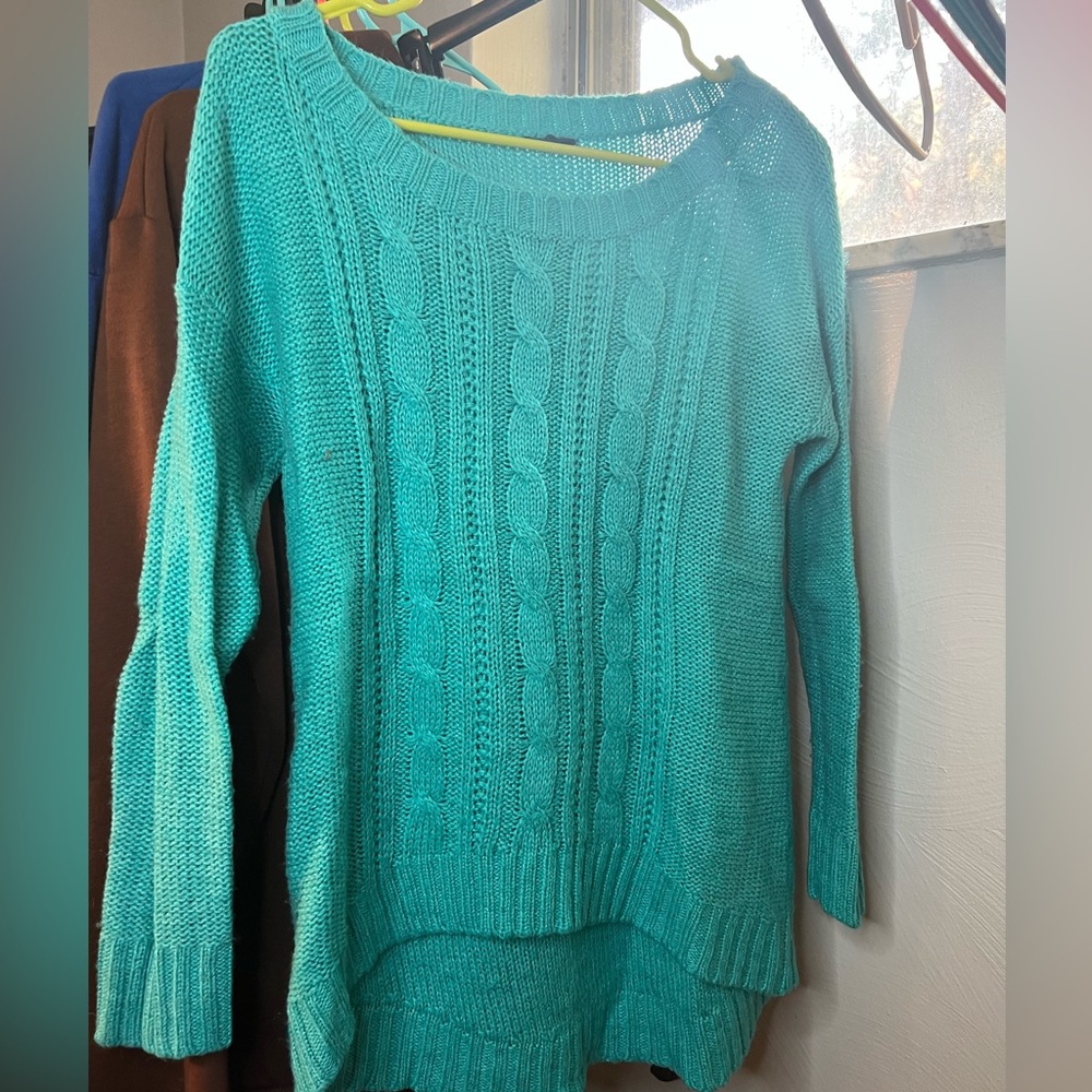 Teal/turquoise cable sweater